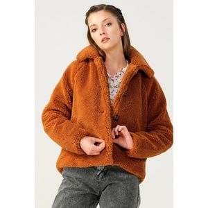 ONLY Women's Brown Buttoned Woolen Coat - Small